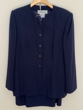 Vintage Carlisle Wool Blend Women's Navy Blue 2-Piece Skirt Suit Size 10